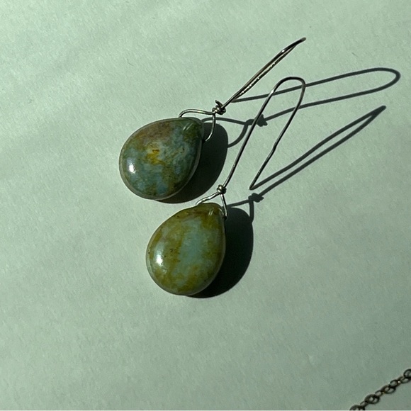 Handmade Necklace And Earring Set - Green & Yellow Glass - Gold Filled Chain - Picture 11 of 13